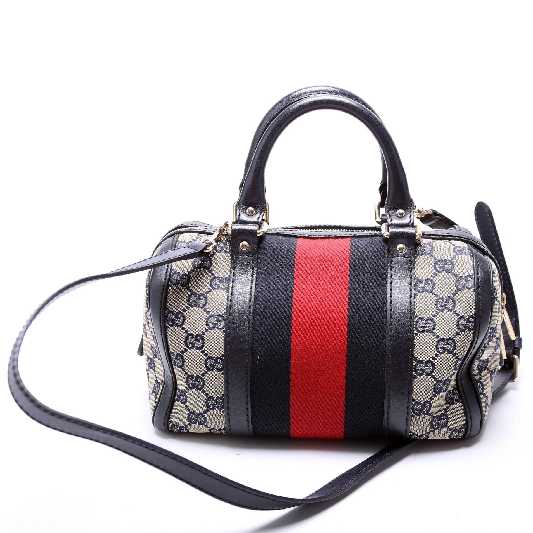 Gucci GG Web Boston Canvas Small Travel Bag