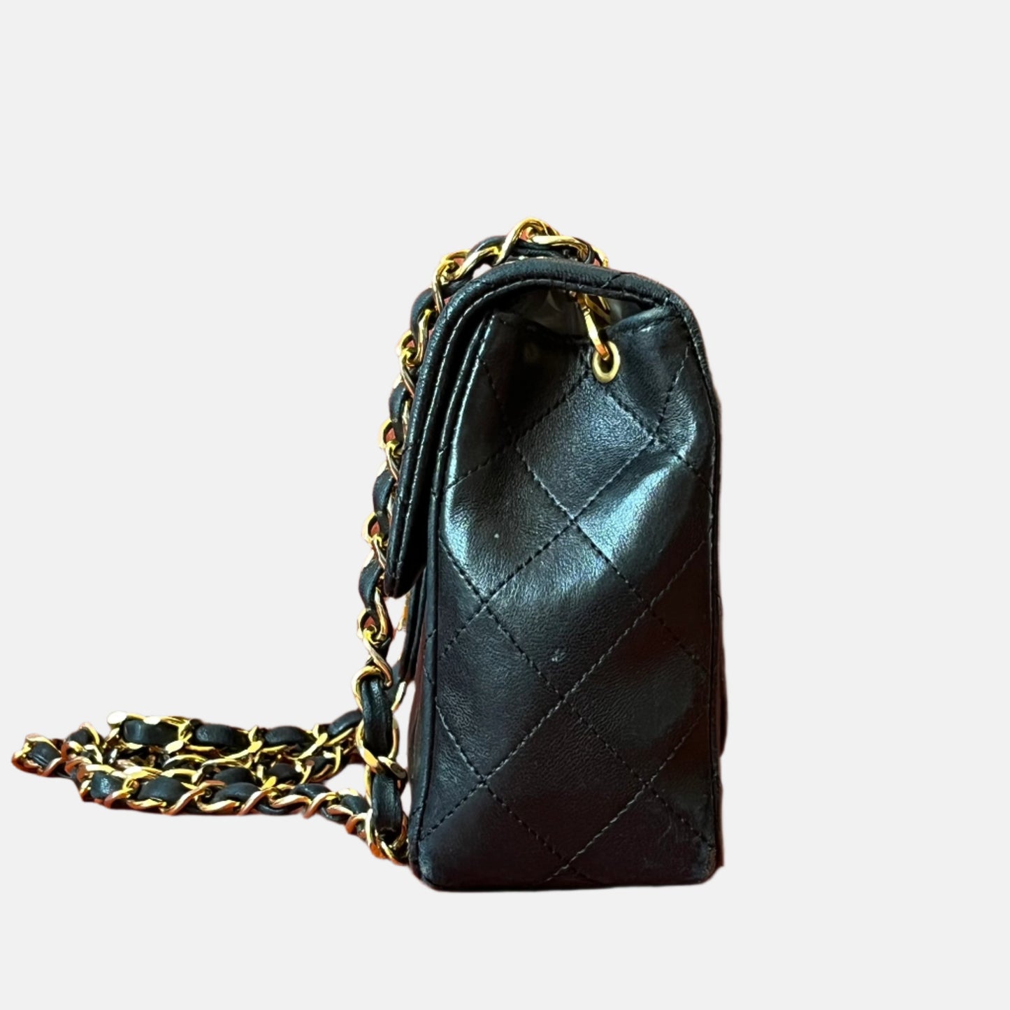 Chanel Classic Flap Square Lambskin 24k HW Black Gold Mini Bag