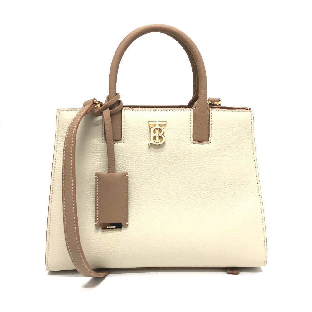 Burberry Bt Bicolor Handbag Leather White Beige Travel Bag