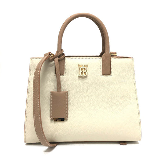 Burberry Bt Bicolor Handbag Leather White Beige Travel Bag