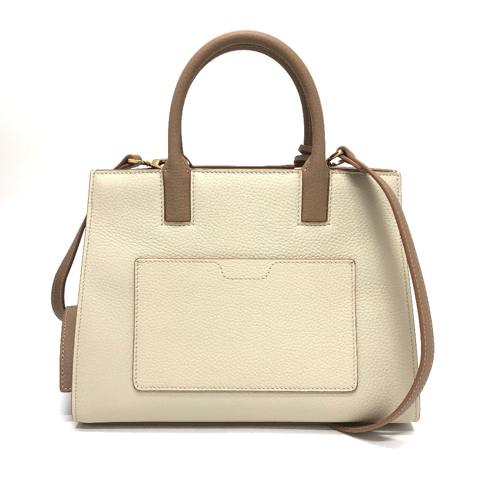 Burberry Bt Bicolor Handbag Leather White Beige Travel Bag