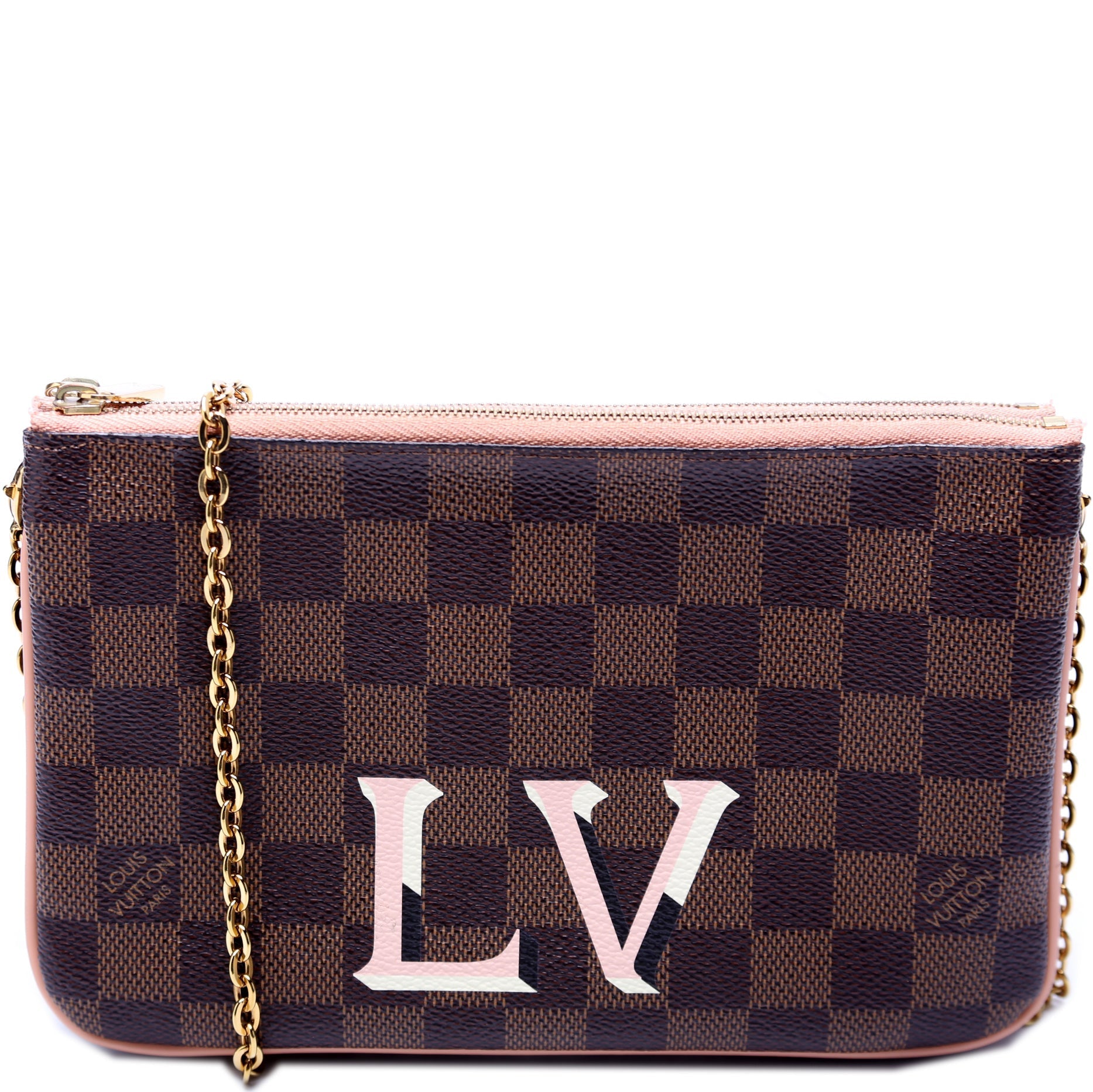 Louis Vuitton Pochette Double Zip Ebene Damier Clutch Bag Ebene 1