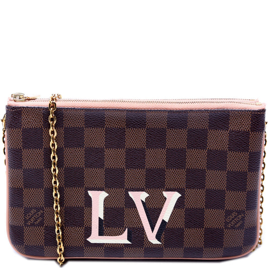 Louis Vuitton Pochette Double Zip Ebene Damier Clutch Bag Ebene 1