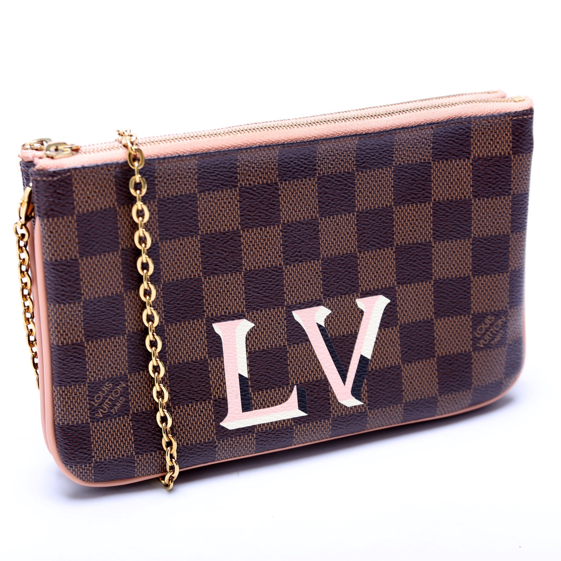 Louis Vuitton Pochette Double Zip Ebene Damier Clutch Bag Ebene 1