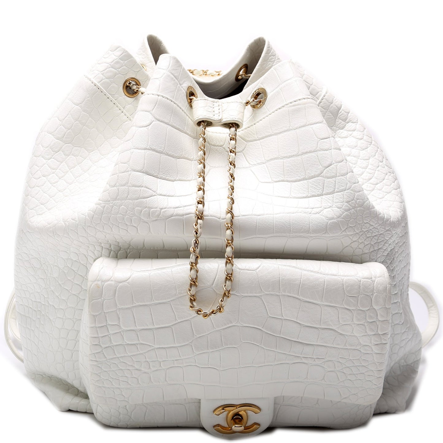 Chanel Drawstring Backpack Crocodile Embossed 28M Jewelry