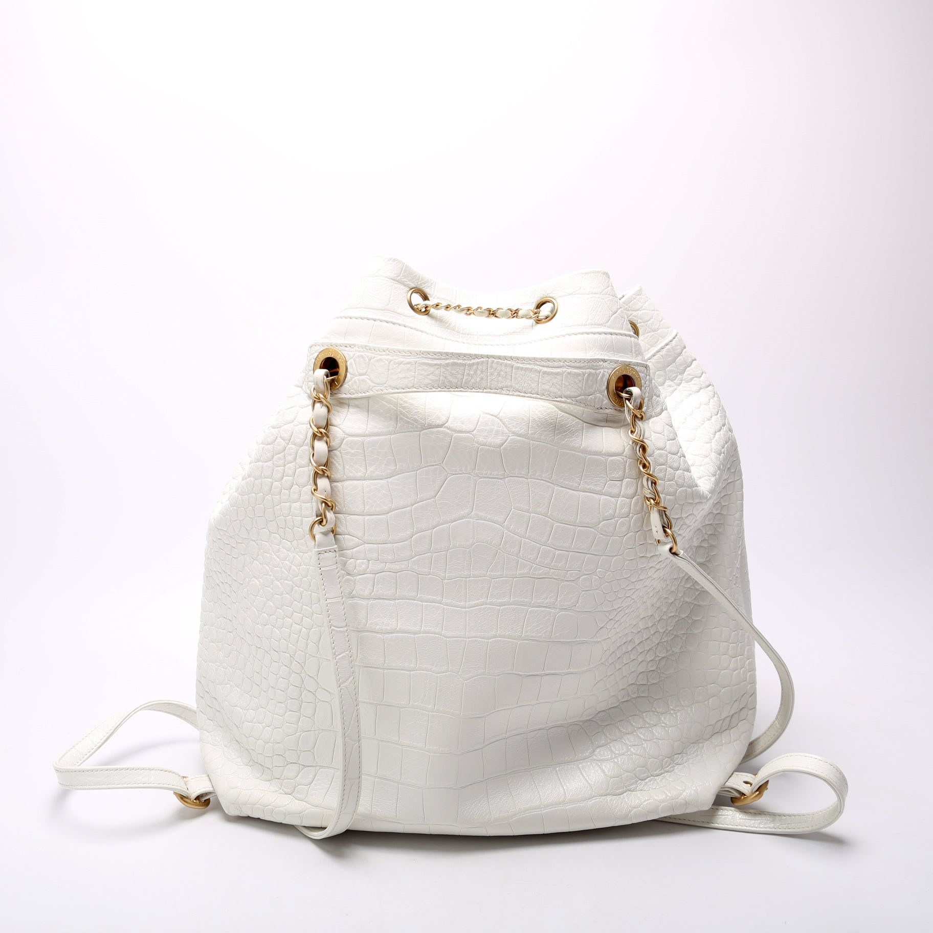 Chanel Drawstring Backpack Crocodile Embossed 28M Jewelry