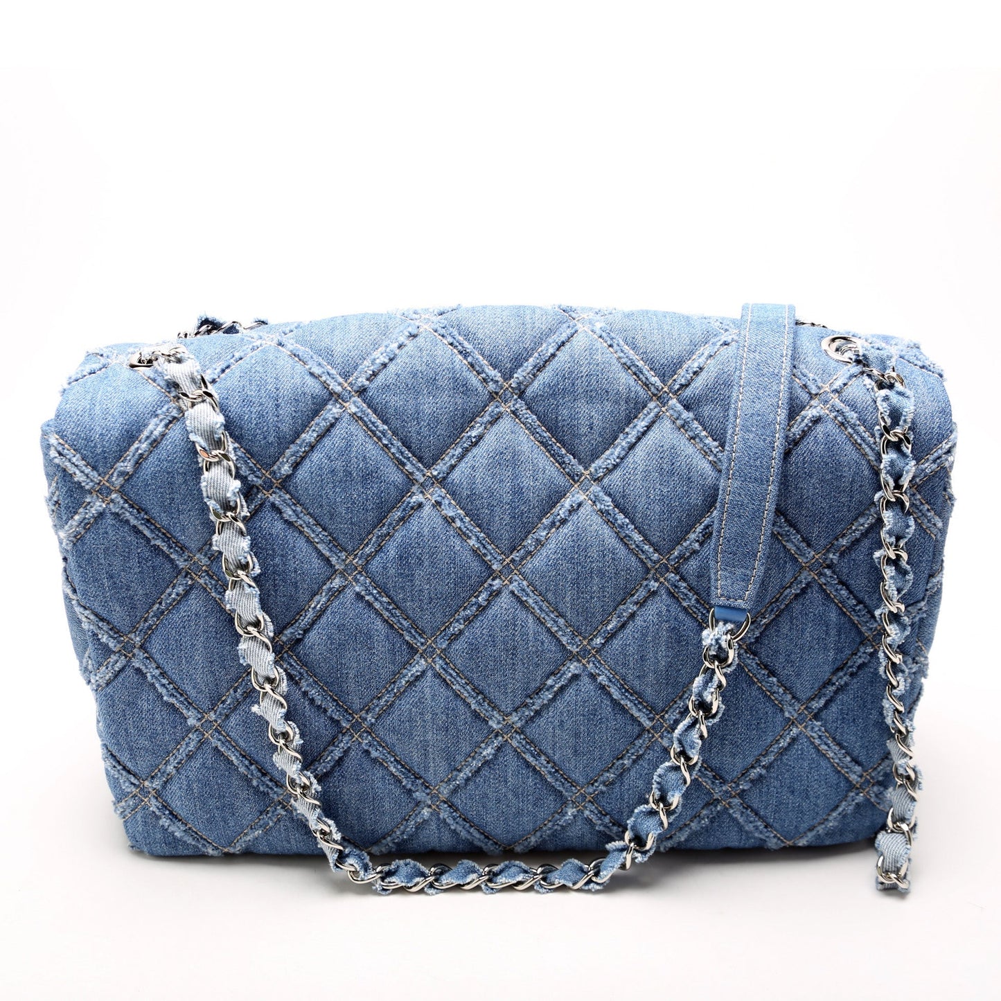 Chanel Chip Flap Frayed Denim 29M Blue Handbag