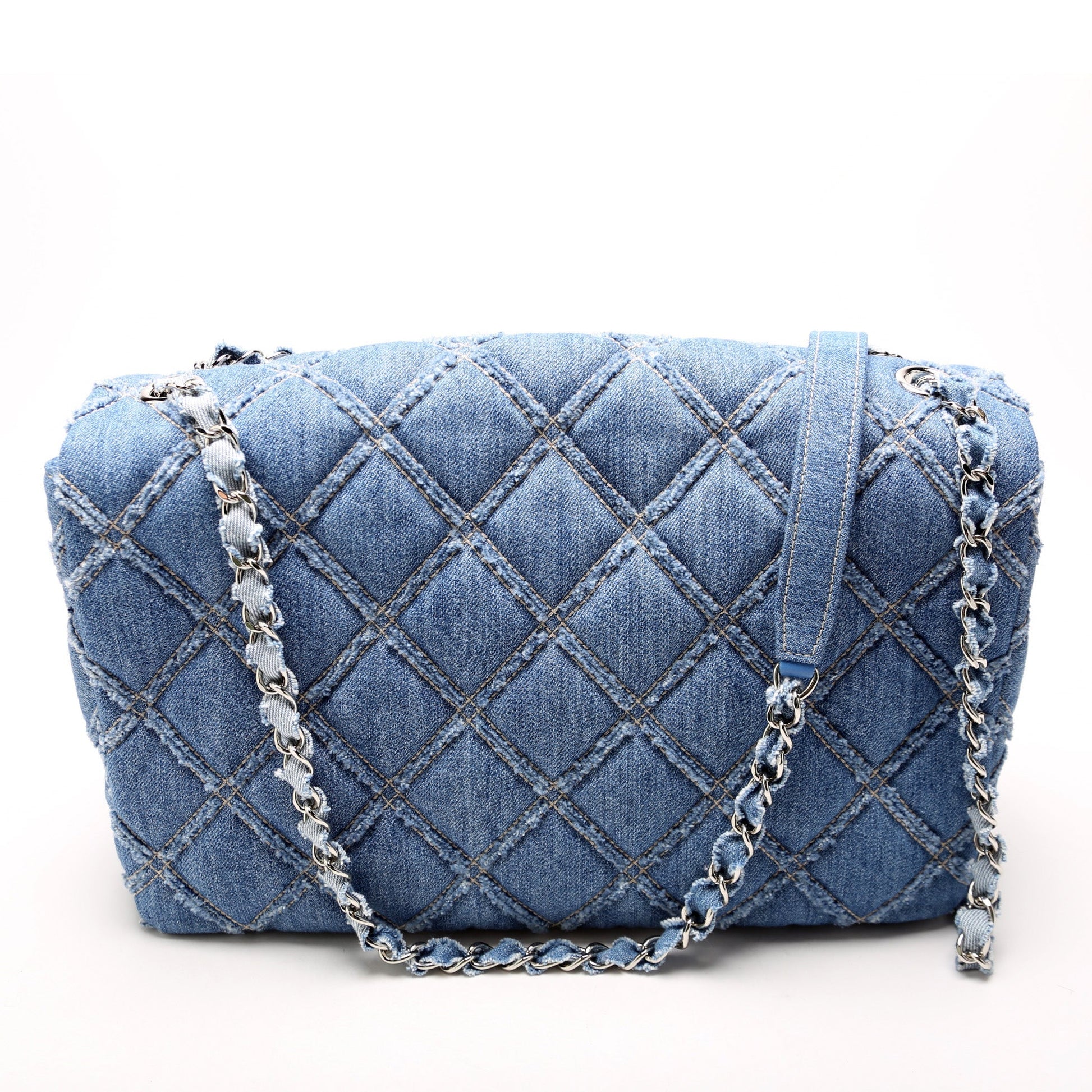 Chanel Chip Flap Frayed Denim 29M Blue Handbag