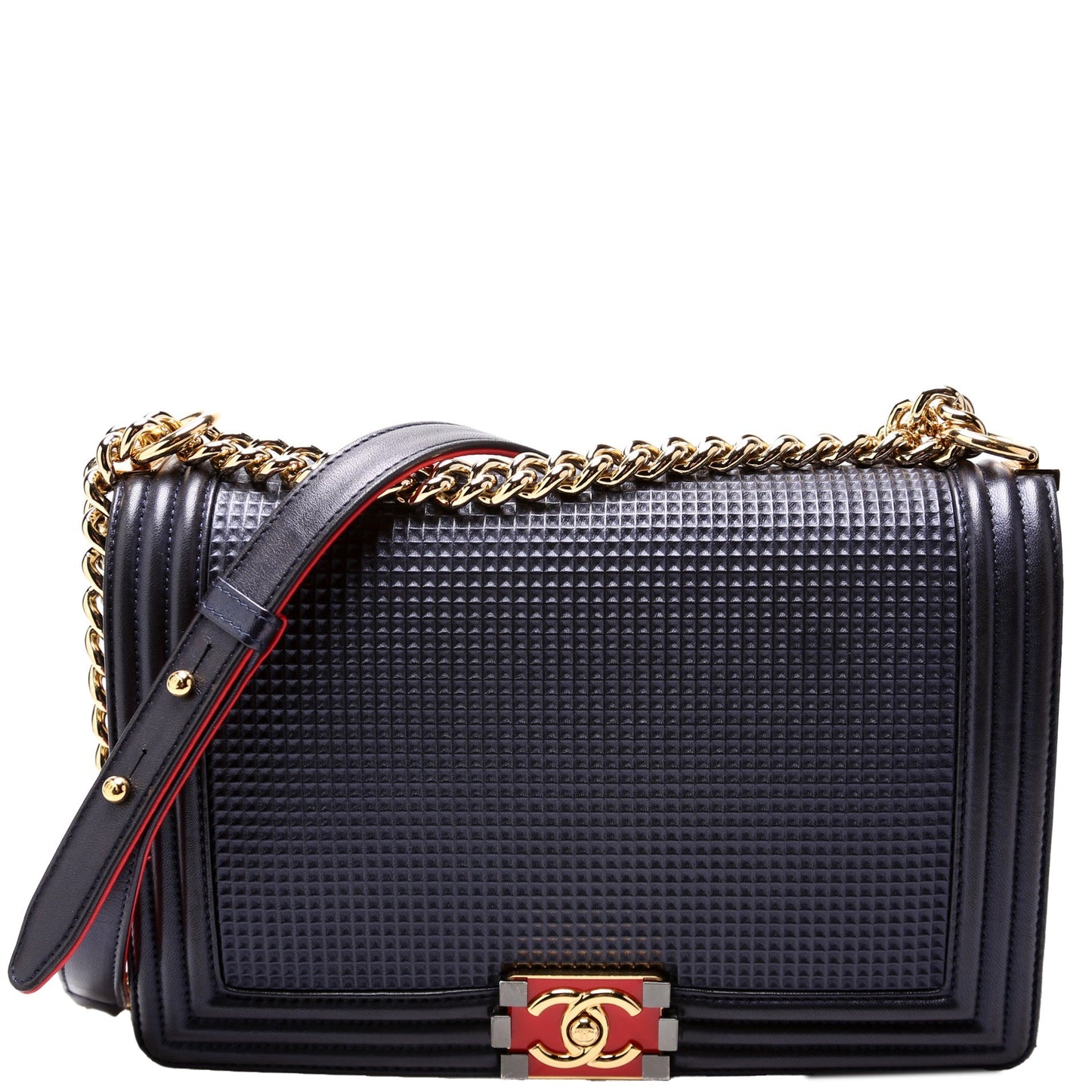 Chanel Boy Flap New Cube Embossed Lambskin Handbag Lambskin 18M