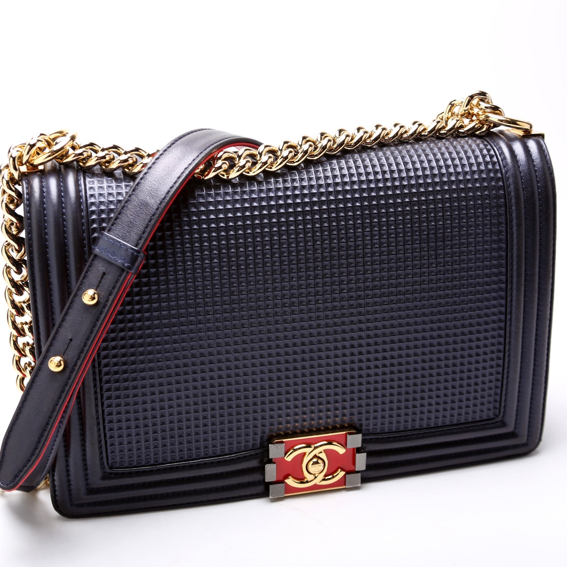 Chanel Boy Flap New Cube Embossed Lambskin Handbag Lambskin 18M