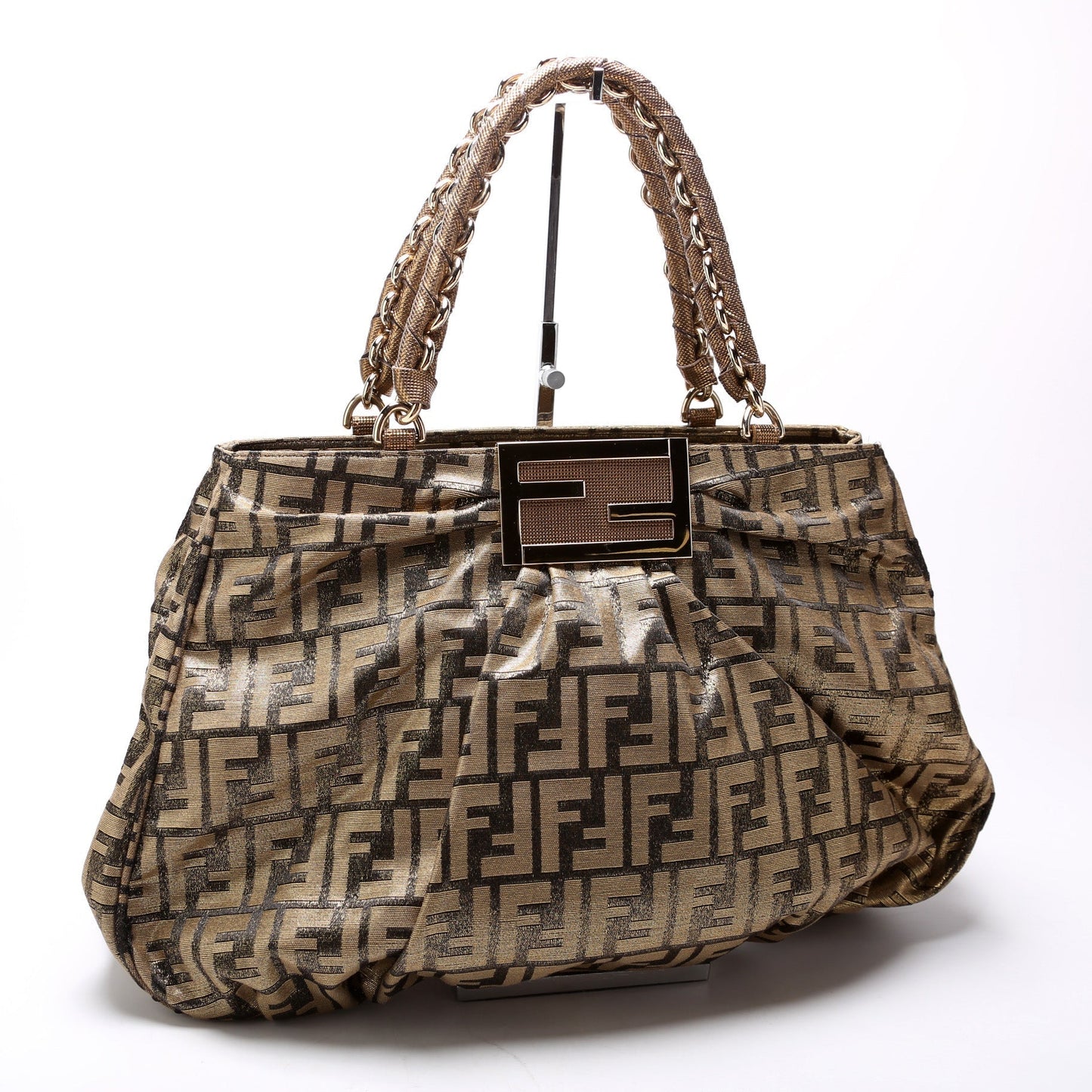Fendi Mia Tote Metallic Zucca Bag Canvas Large Tote Bag