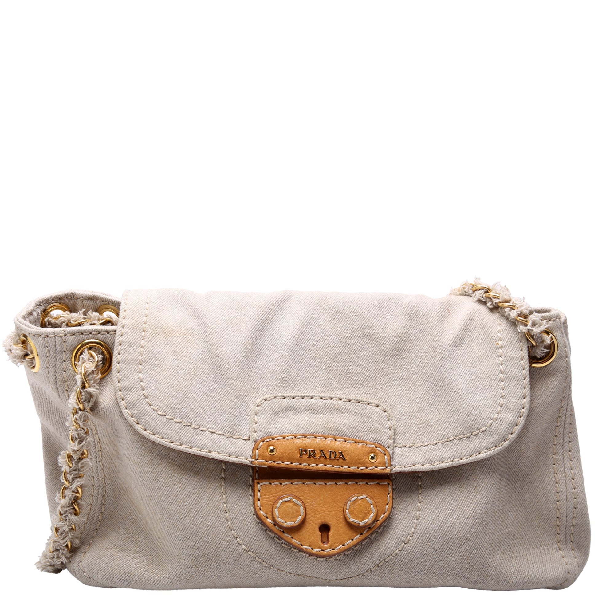 Prada Militare Shoulder Bag Denim Chain