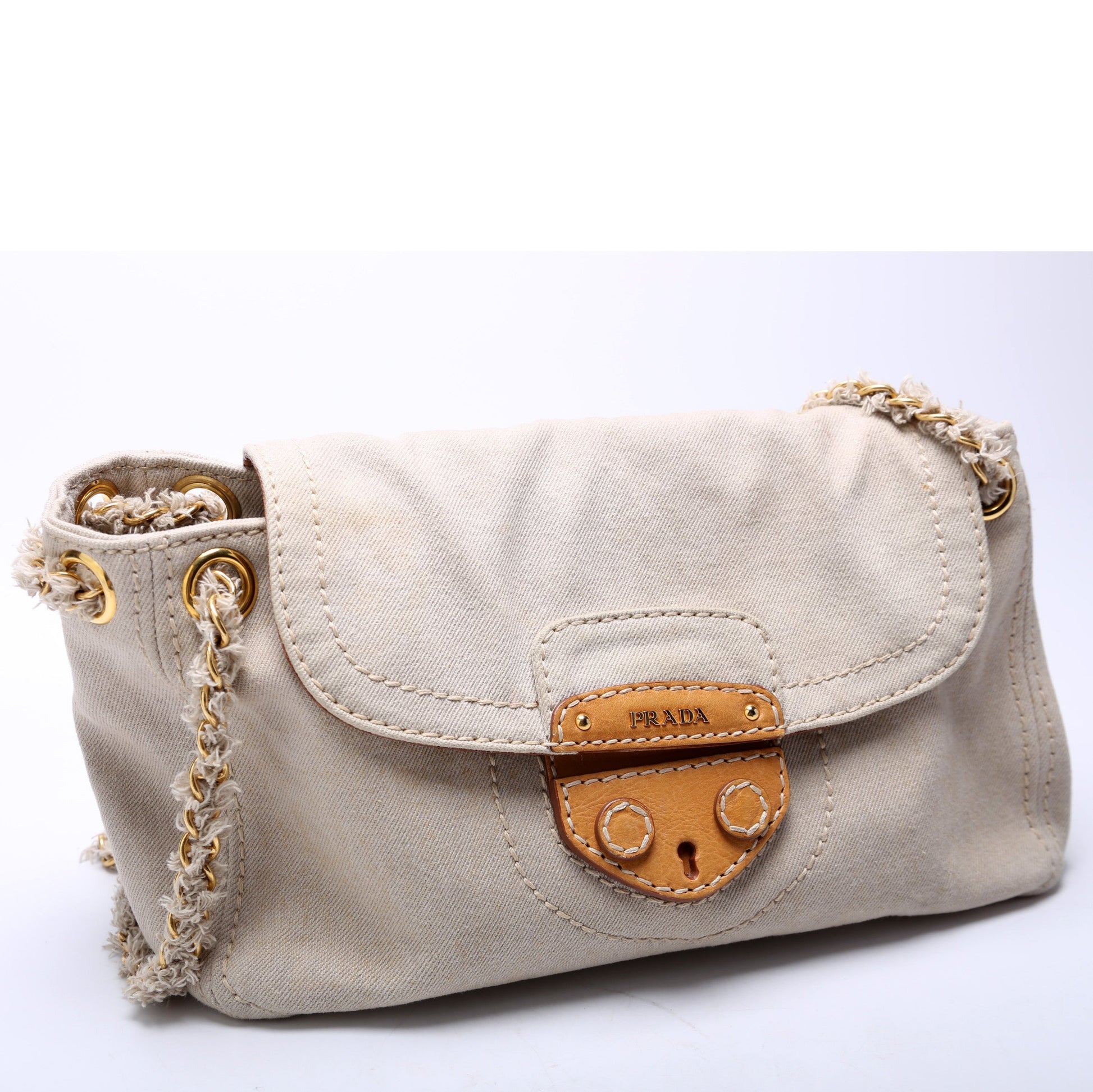 Prada Militare Shoulder Bag Denim Chain