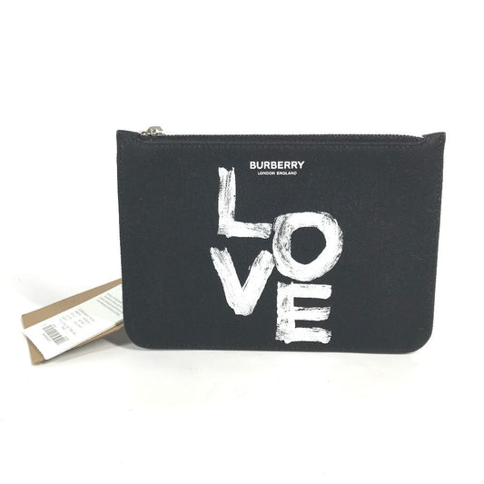 Burberry Pouch Love Women Handbag Canvas Black Logo Travel Bag