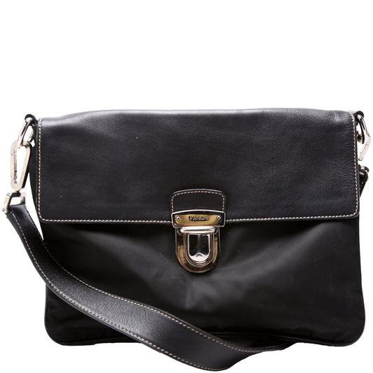 Prada Pushlock Shoulder Bag Leather Nylon