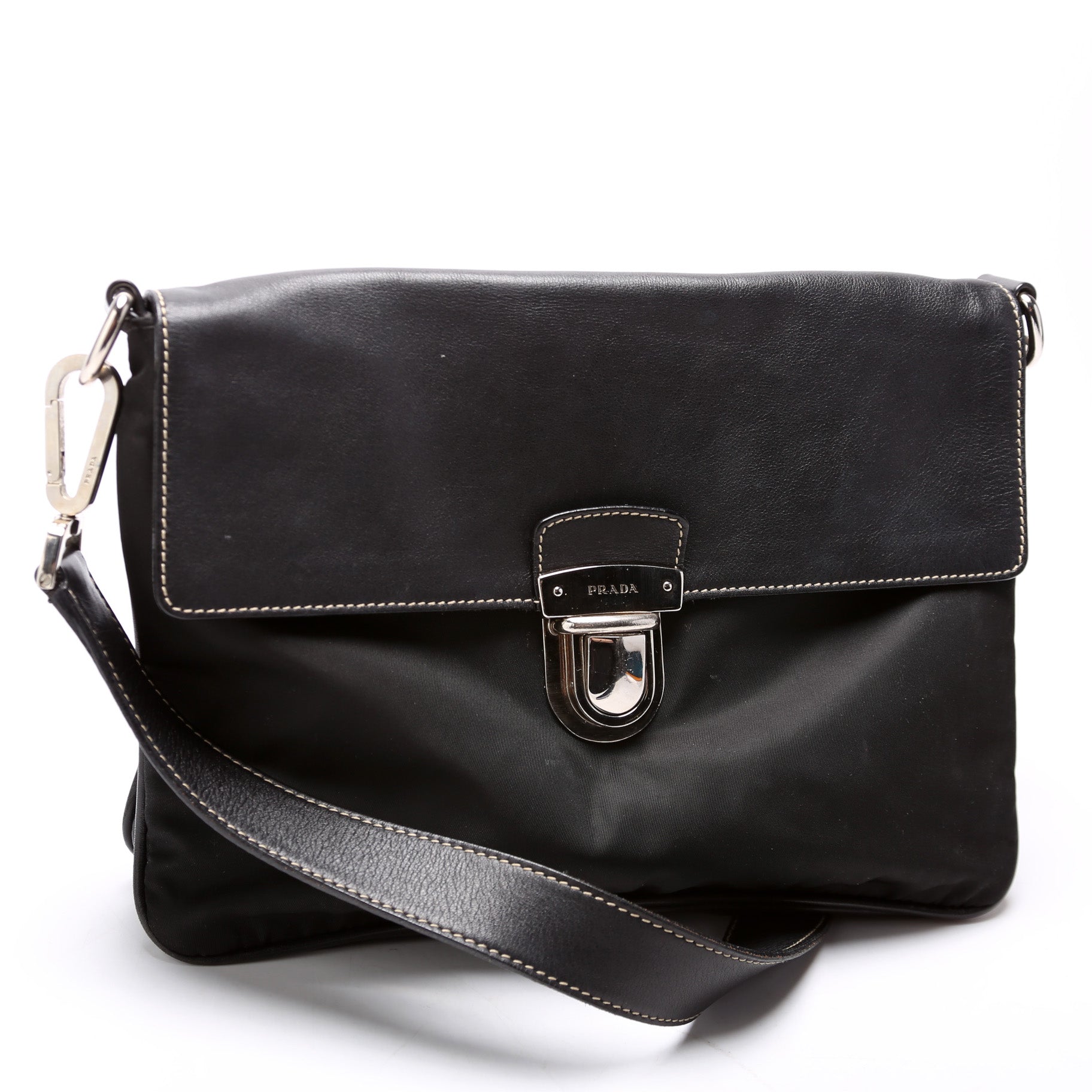 Prada Pushlock Shoulder Bag Leather Nylon