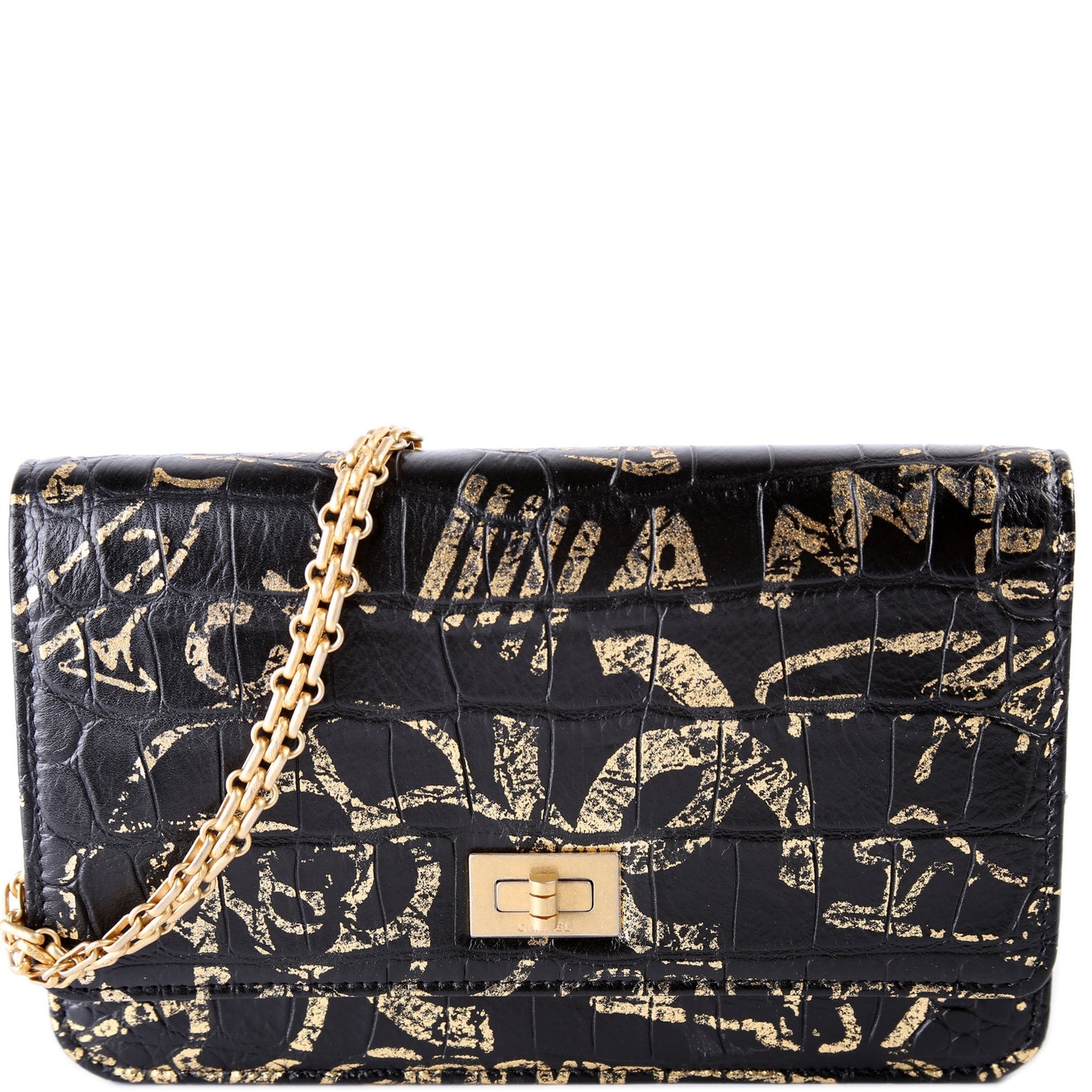 Chanel WOC 2.55 Crocodile Embossed Graffiti Calfskin Clutch Bag
