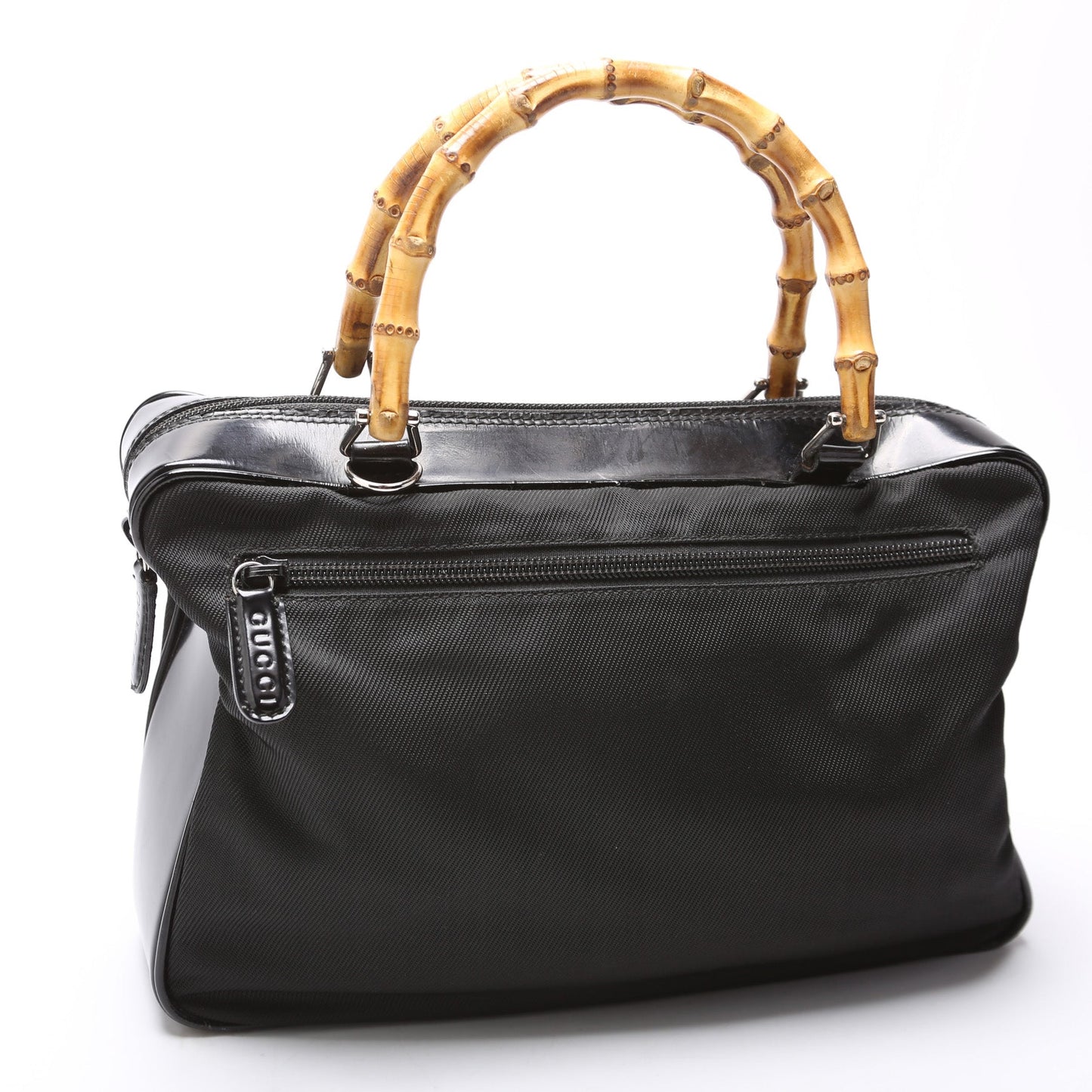 Gucci 000. Bamboo Handle Nylon Patent Travel Bag