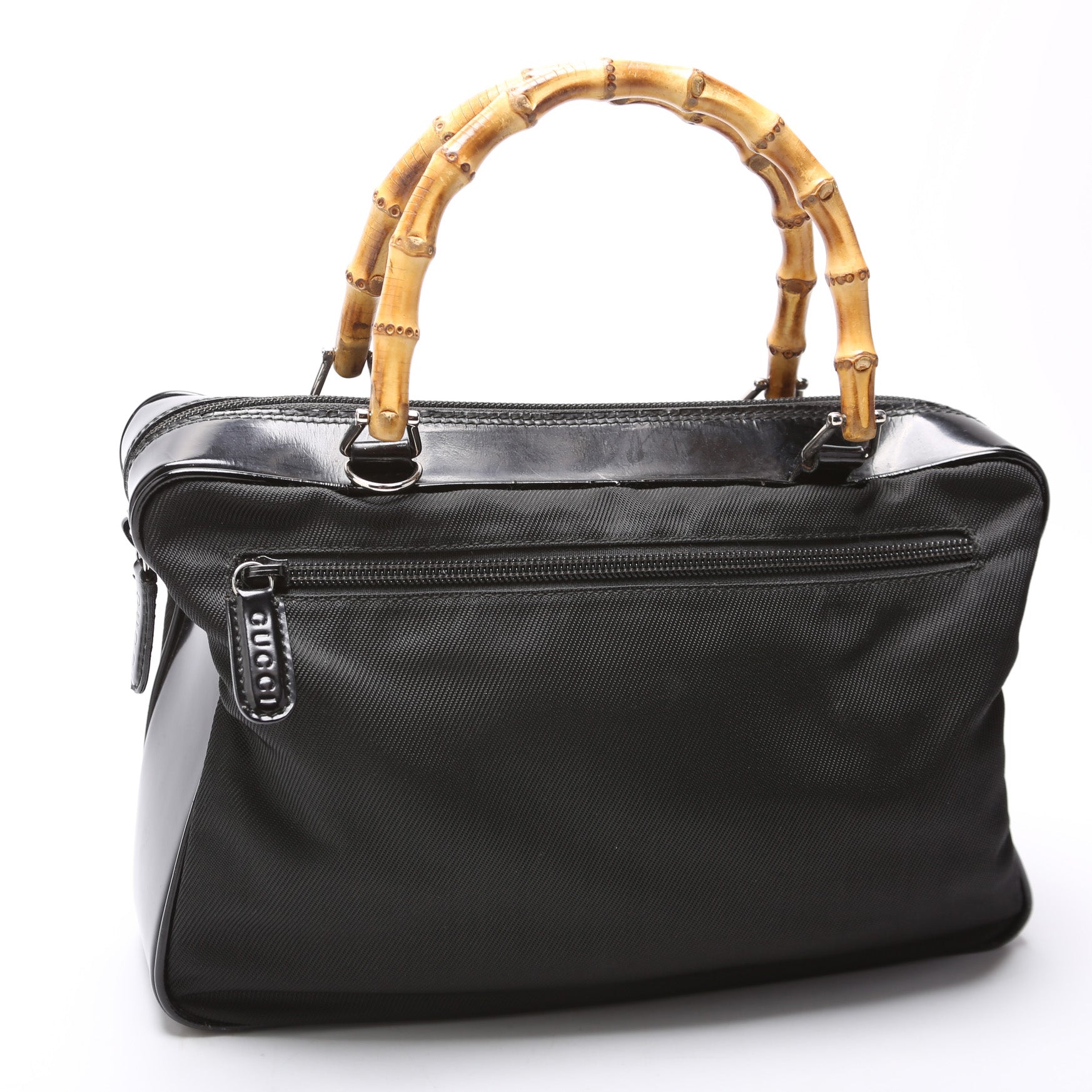 Gucci 000. Bamboo Handle Nylon Patent Travel Bag