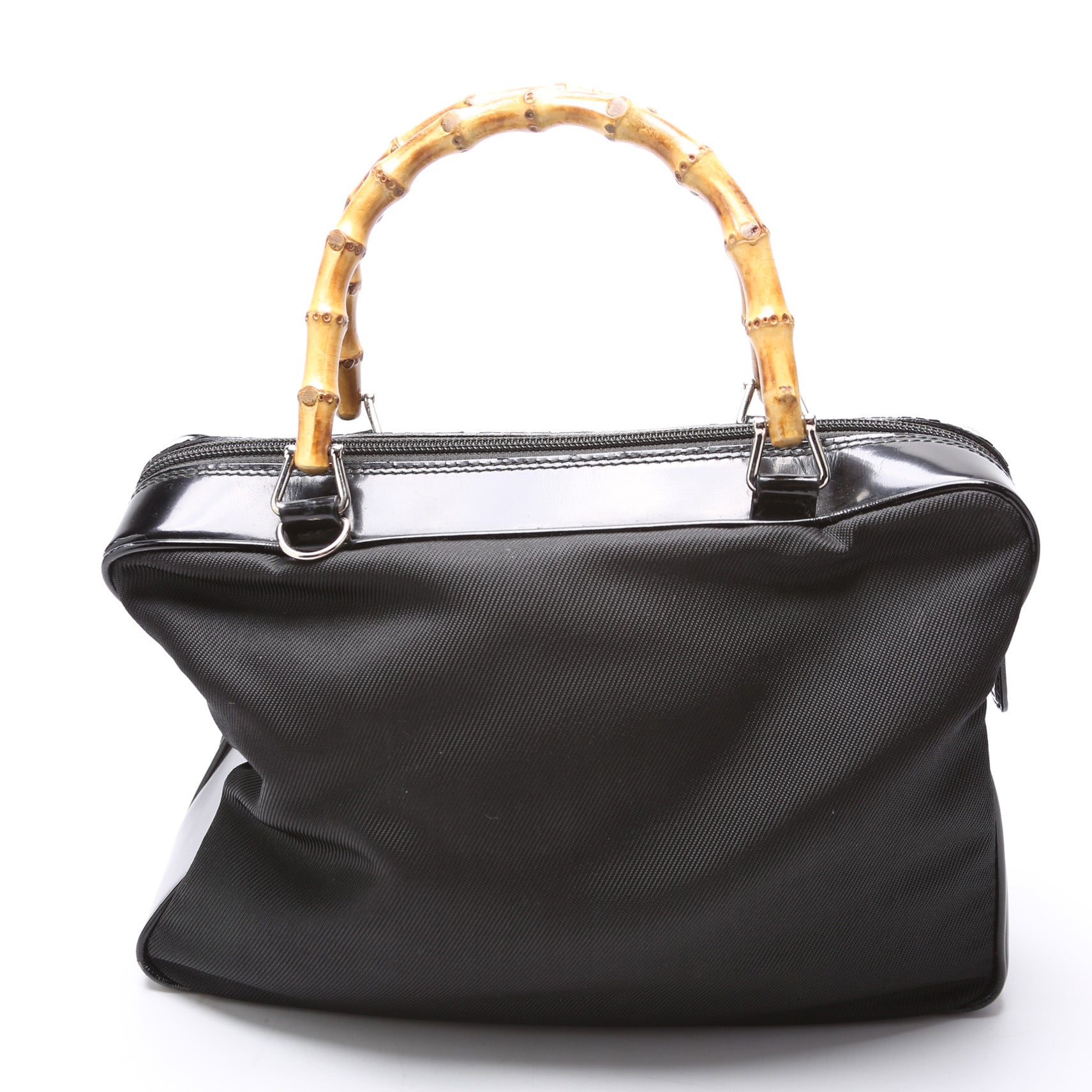 Gucci 000. Bamboo Handle Nylon Patent Travel Bag