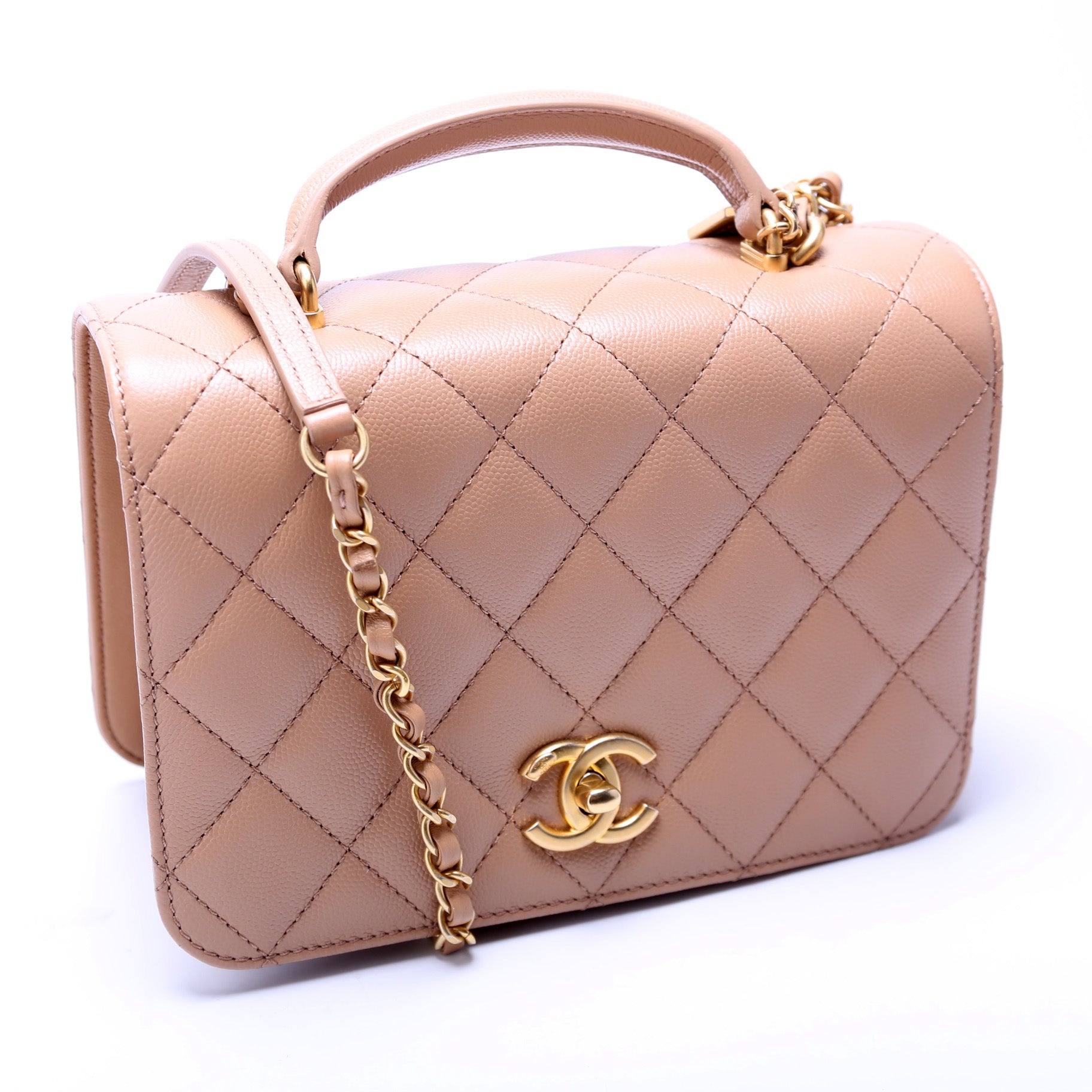 Chanel Top Handle Flap Quilted Caviar Mini Bag