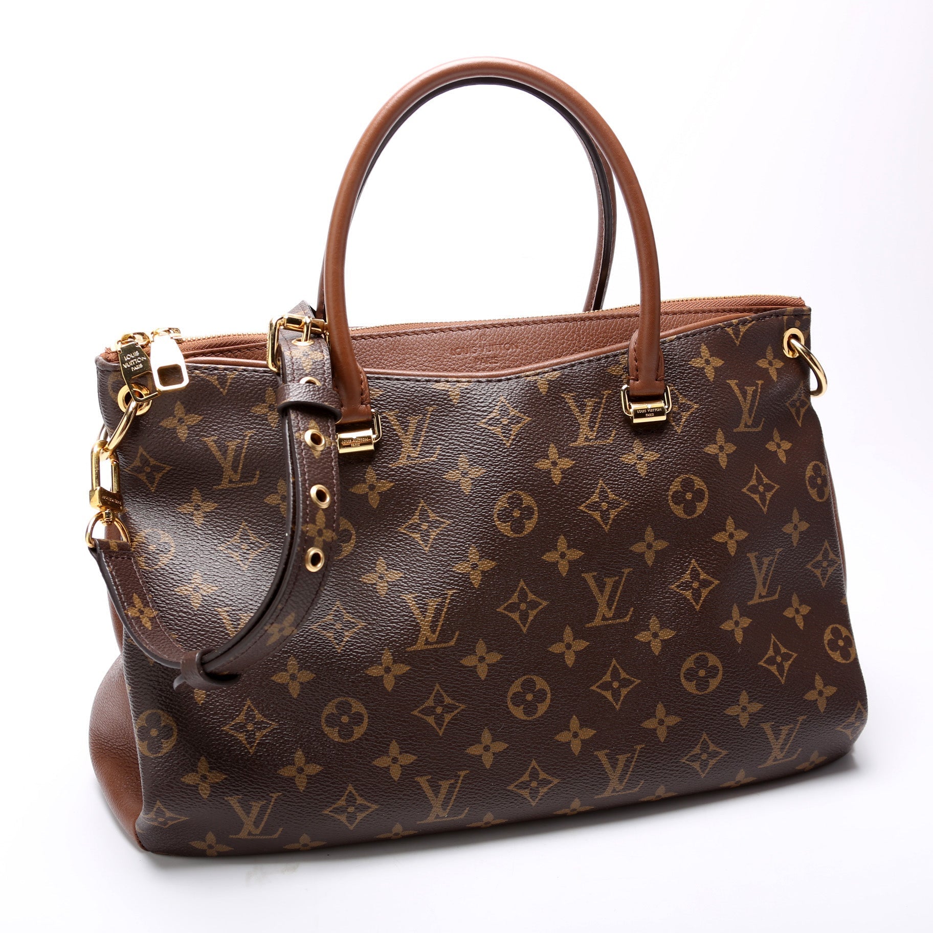 Louis Vuitton Pallas Side Monogram Leather Tote Bag Leather Side