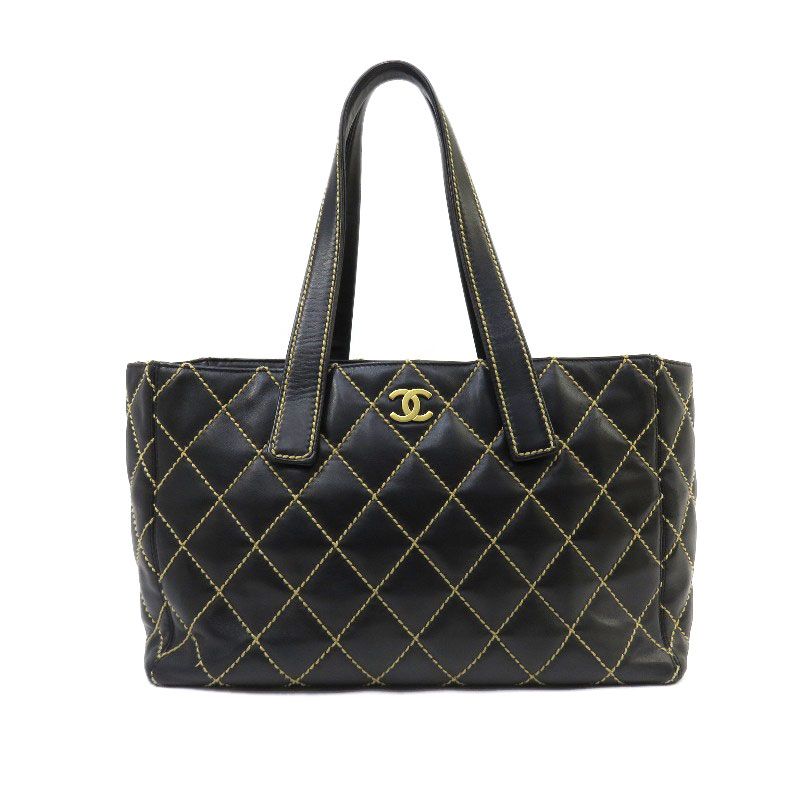 Chanel wild stitch fittings here mark handbag Black Gold Tote Bag