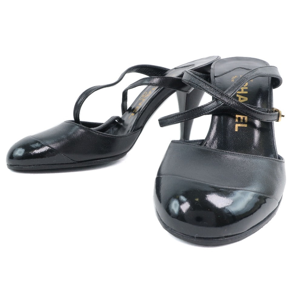 CHANEL Sandals Calfskin, patent leather black Women 35 1/2  