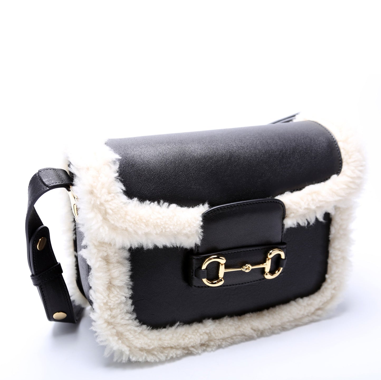 Gucci Horsebit Shearling Leather Shoulder Bag