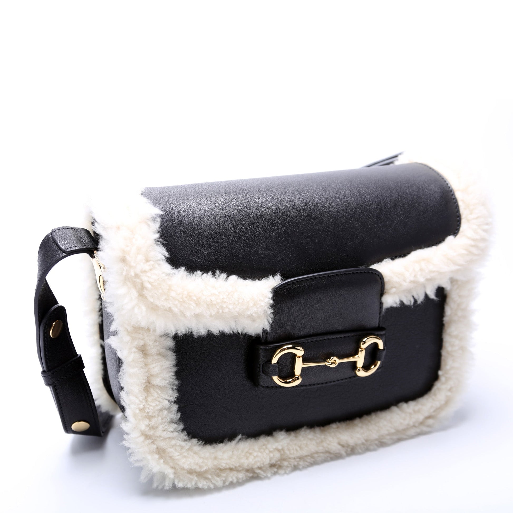 Gucci Horsebit Shearling Leather Shoulder Bag