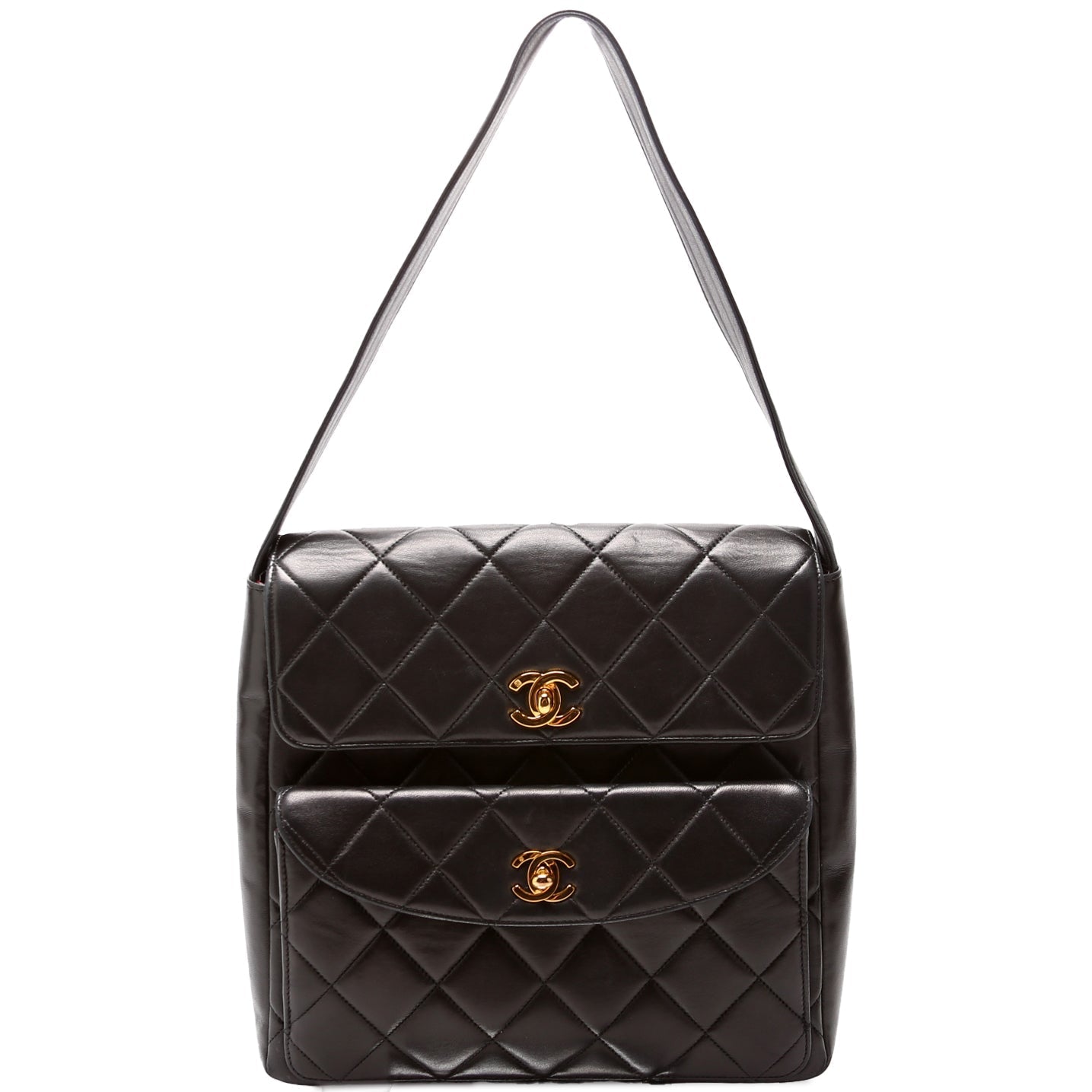 Chanel Double Turnlock Lambskin Shoulder Bag