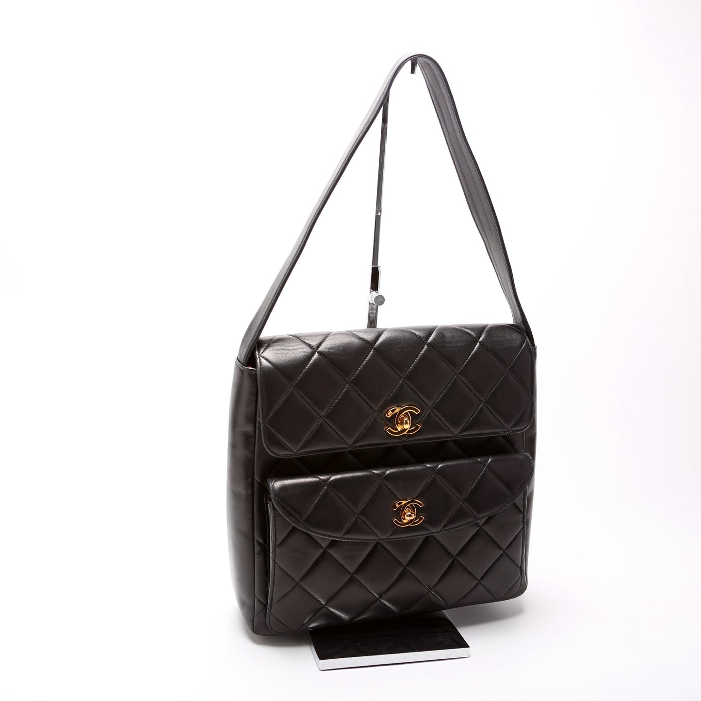 Chanel Double Turnlock Lambskin Shoulder Bag