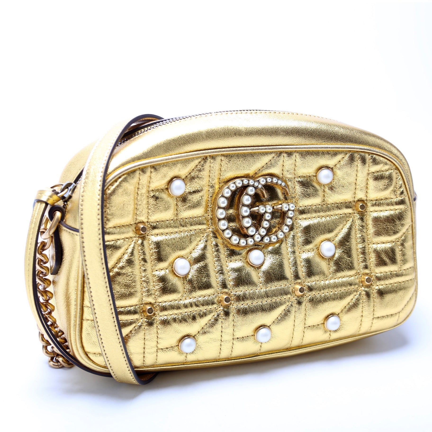 Gucci Marmont Pearl Camera Leather Small Crossbody Bag