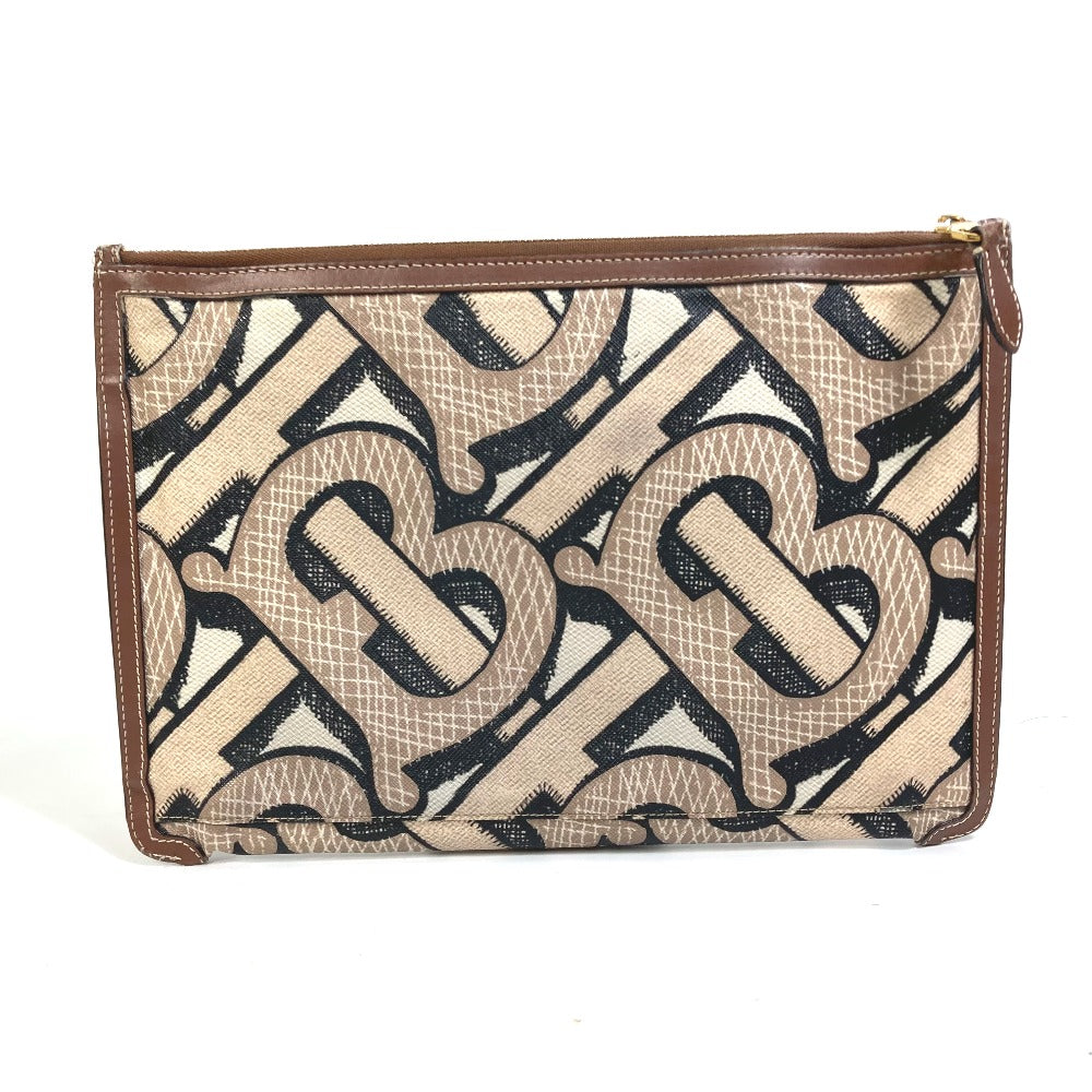 Burberry Clutch Bag Pvc Bag Tb Whole Pattern Clutch Leather Brown