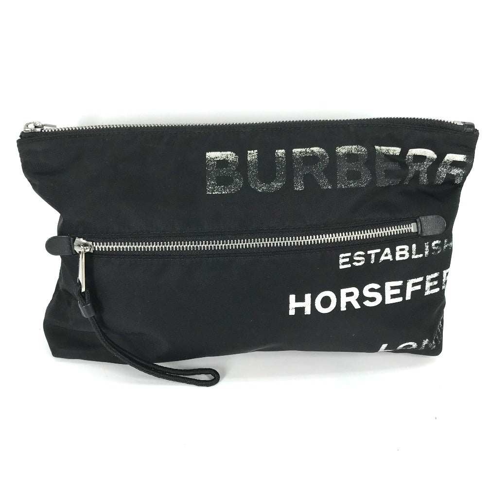 Burberry Clutch Bag Horse Ferry Mens Nylon Black