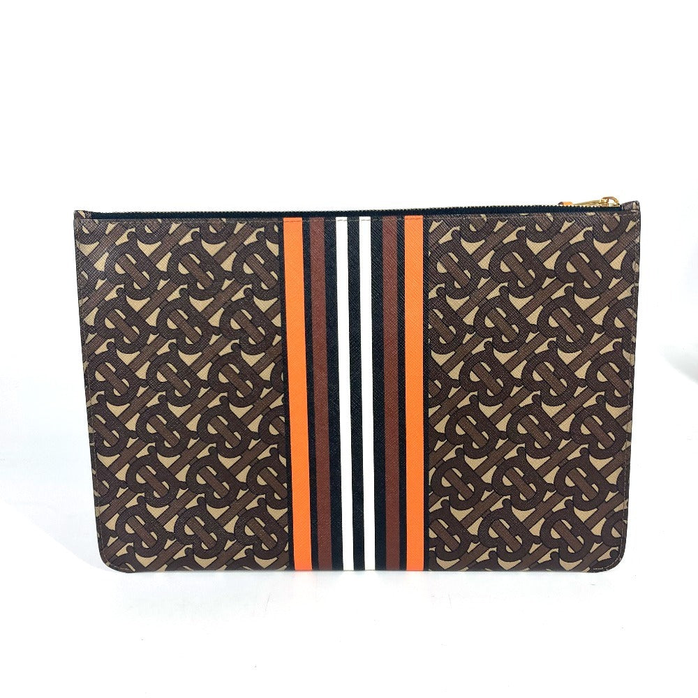 Burberry Clutch Bag Tb Unisex Unisex Leather Brown Logo