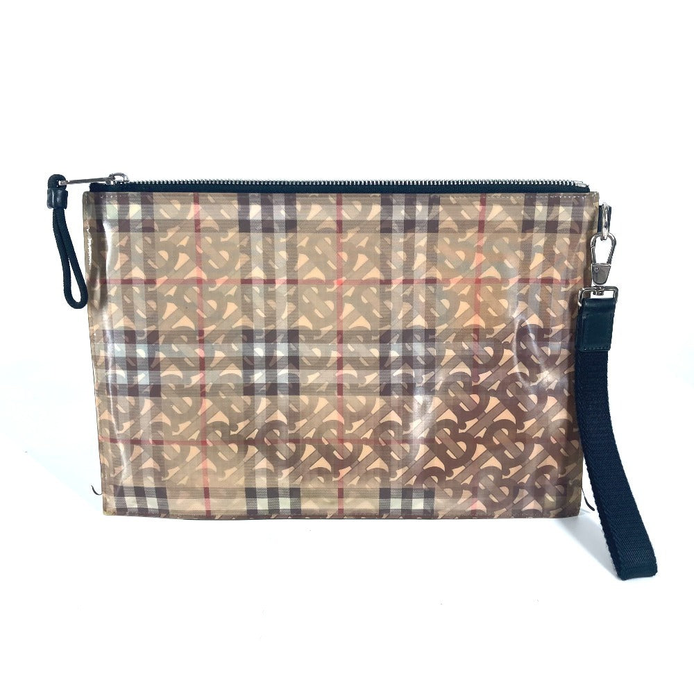 Burberry Clutch Bag Check Tb Nylon Beige Logo