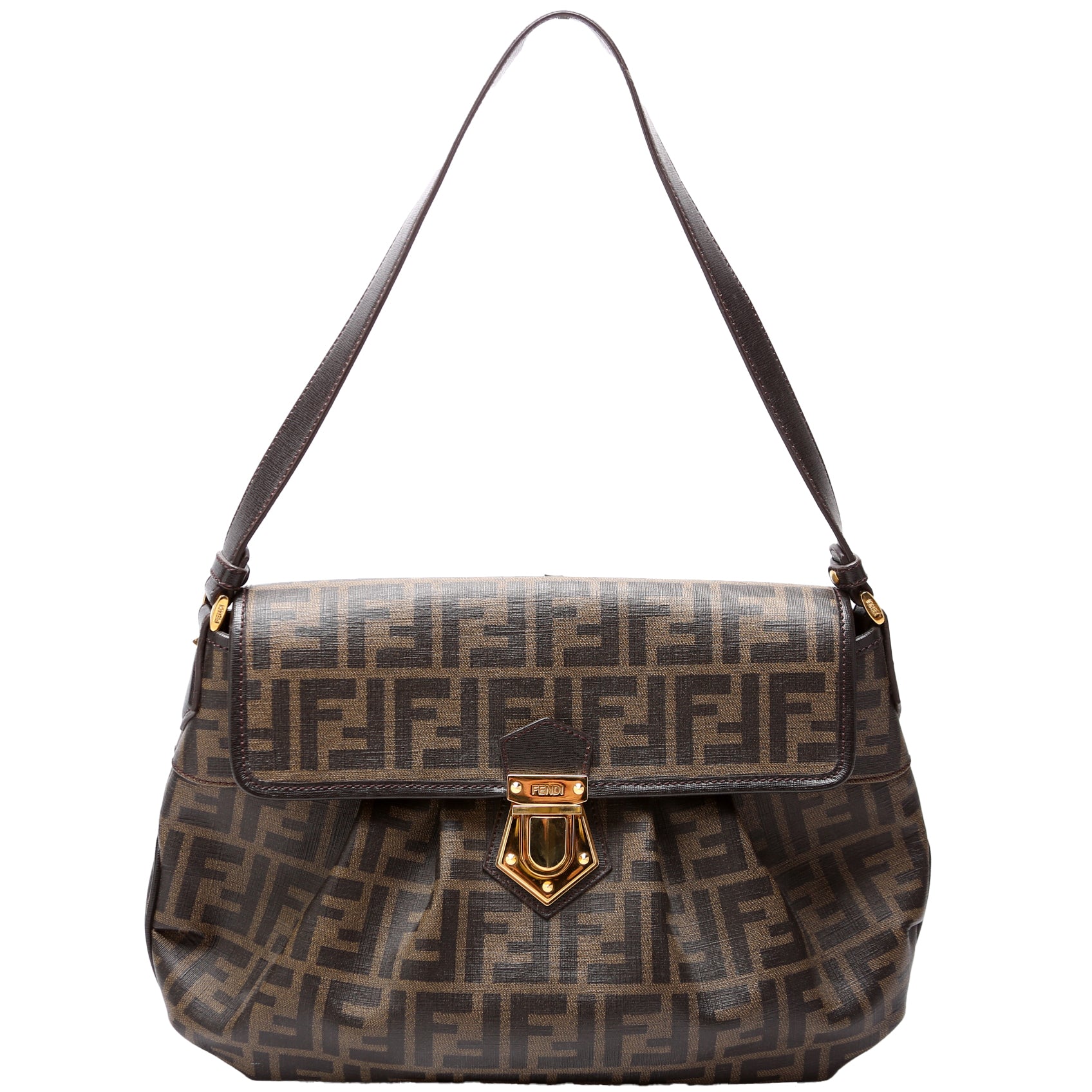 Fendi 8Br672 Zucca Coated Push Lock Shoulder Bag Canvas