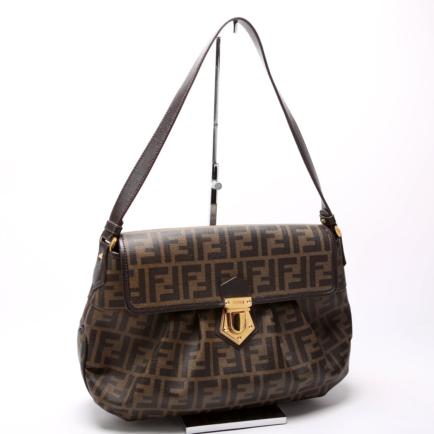 Fendi 8Br672 Zucca Coated Push Lock Shoulder Bag Canvas