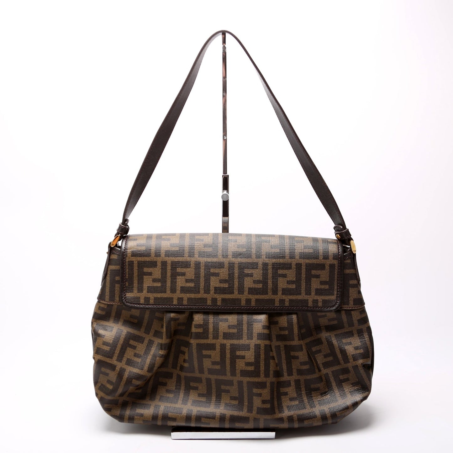 Fendi 8Br672 Zucca Coated Push Lock Shoulder Bag Canvas