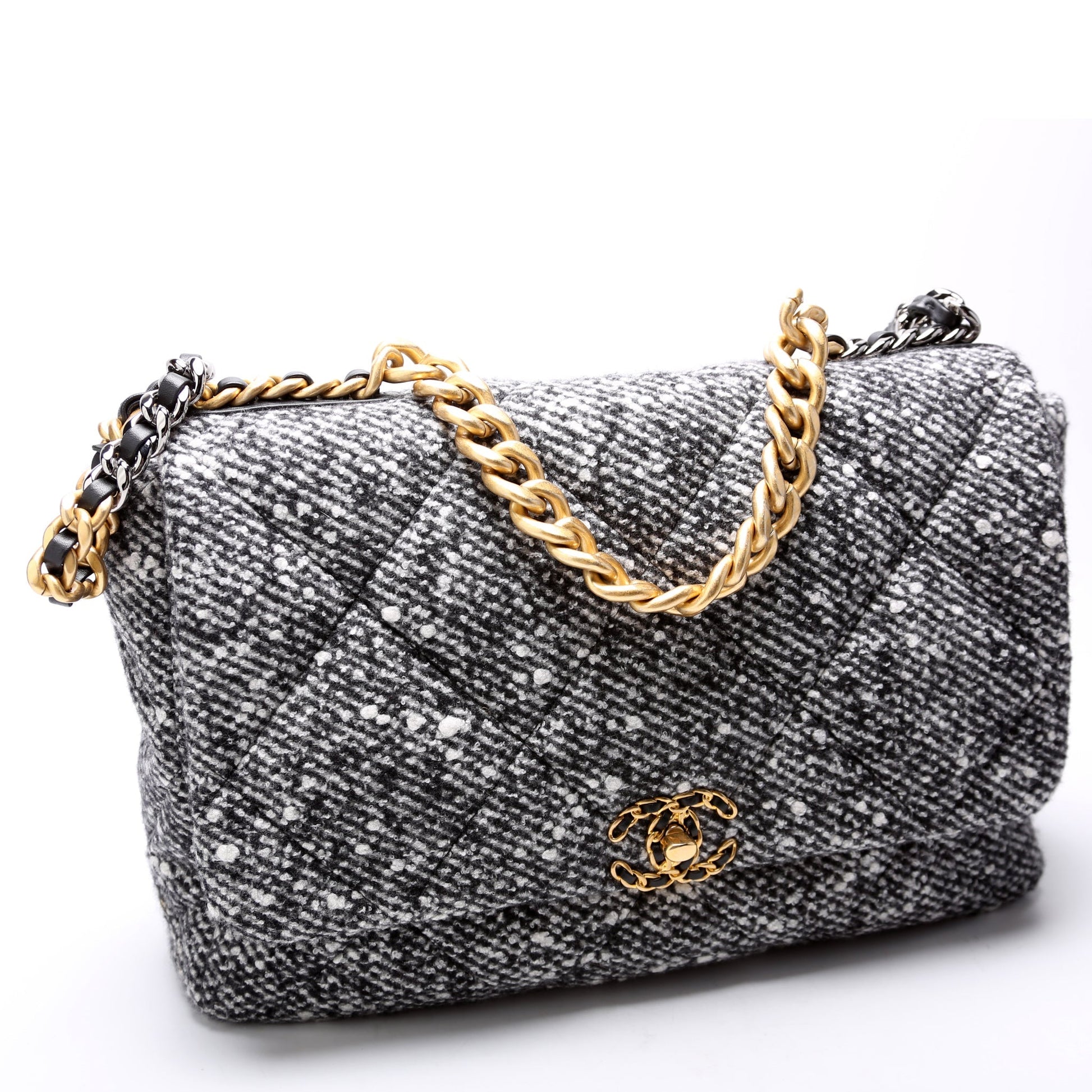 Chanel 19 Maxi Flap Quilted Tweed Handbag