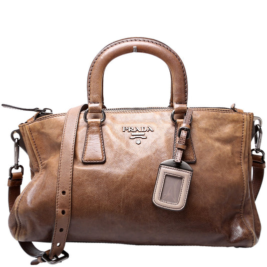 Prada Glace Calfskin Top Handle Satchel Bag Travel Bag