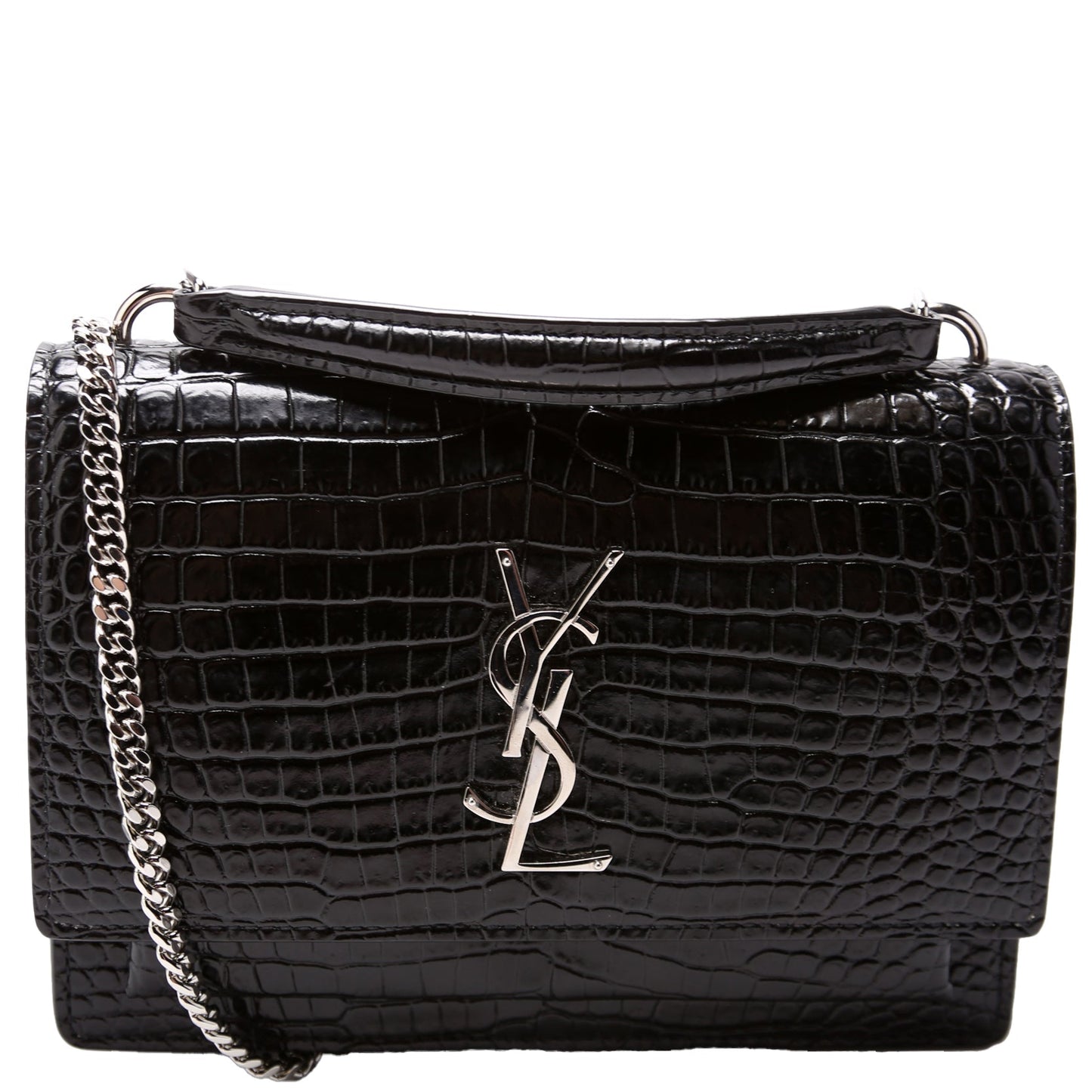 YSL Saint Laurent Saint Laurent Sunset Croc Embossed Wallet Bag Chain Travel Bag