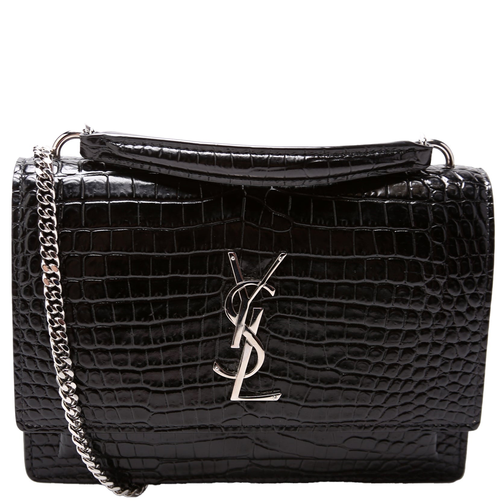 YSL Saint Laurent Saint Laurent Sunset Croc Embossed Wallet Bag Chain Travel Bag