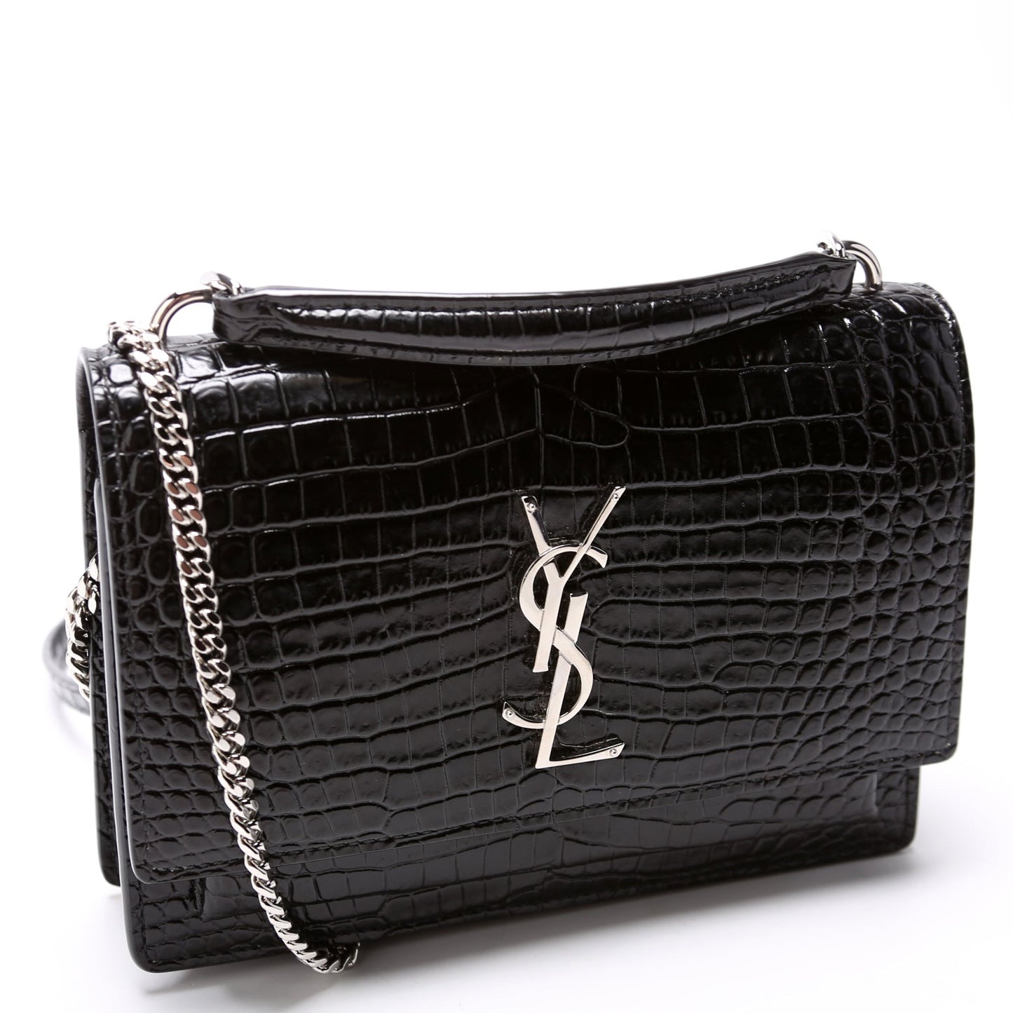YSL Saint Laurent Saint Laurent Sunset Croc Embossed Wallet Bag Chain Travel Bag