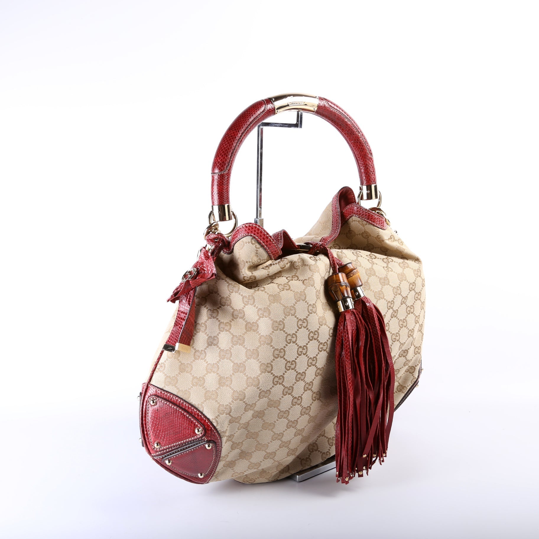 Gucci GG Unicef Indy Canvas Python Large Top Handle Shoulder Bag