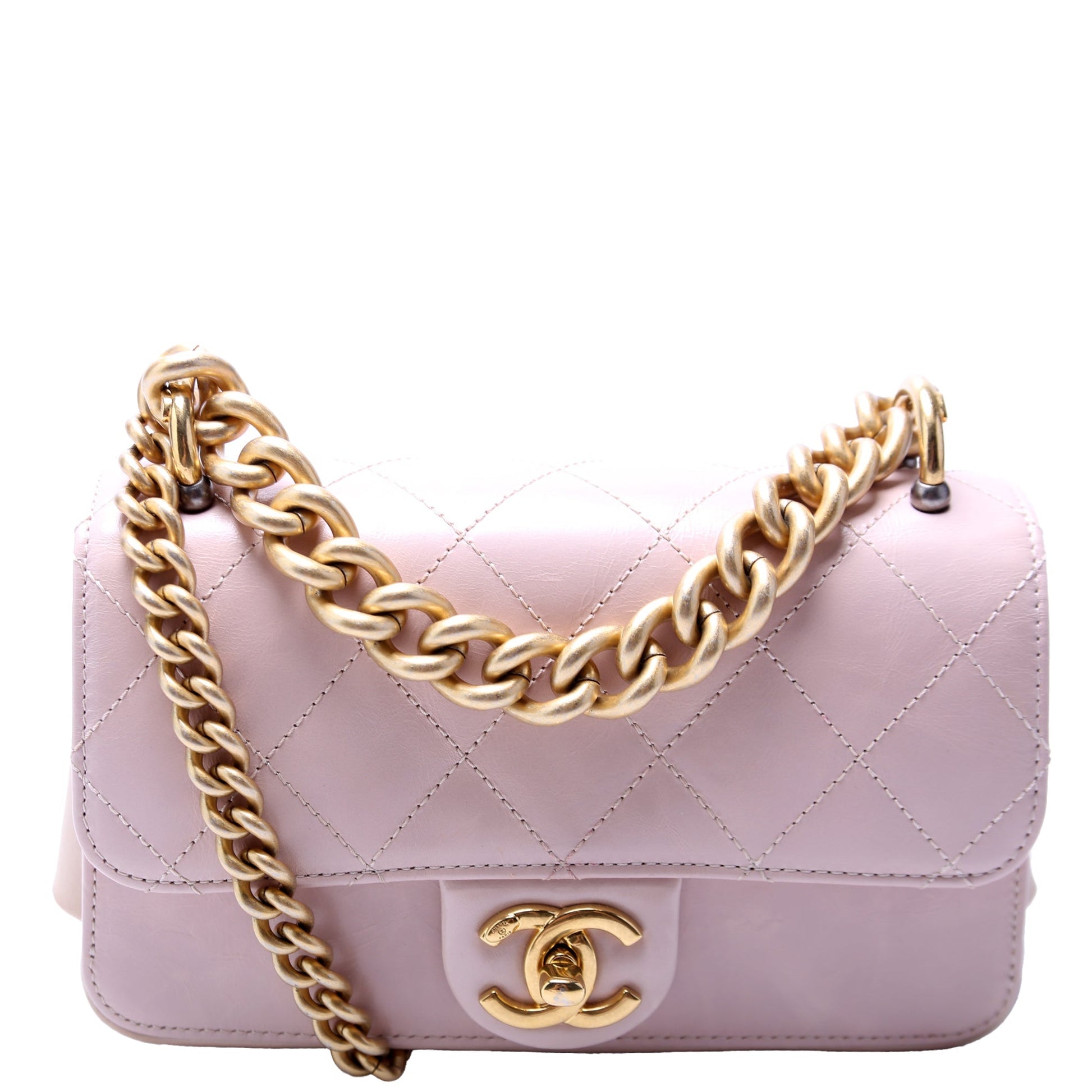 Chanel Straight Lined Flap Quilted Glazed Calfskin Mini Bag
