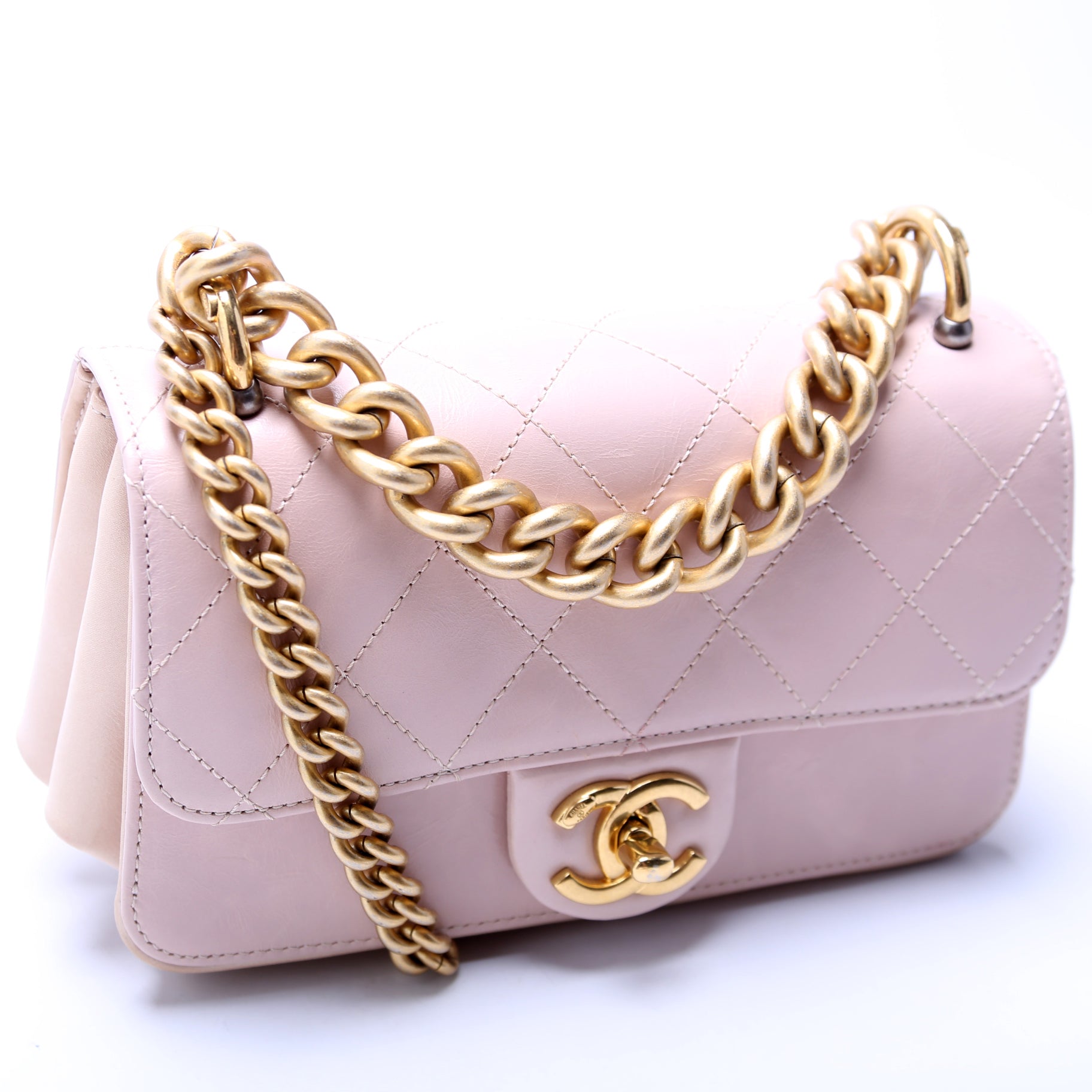 Chanel Straight Lined Flap Quilted Glazed Calfskin Mini Bag