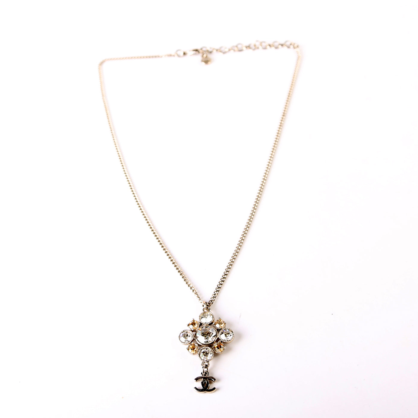 Chanel Rhinestone Cluster Drop CC Necklace
