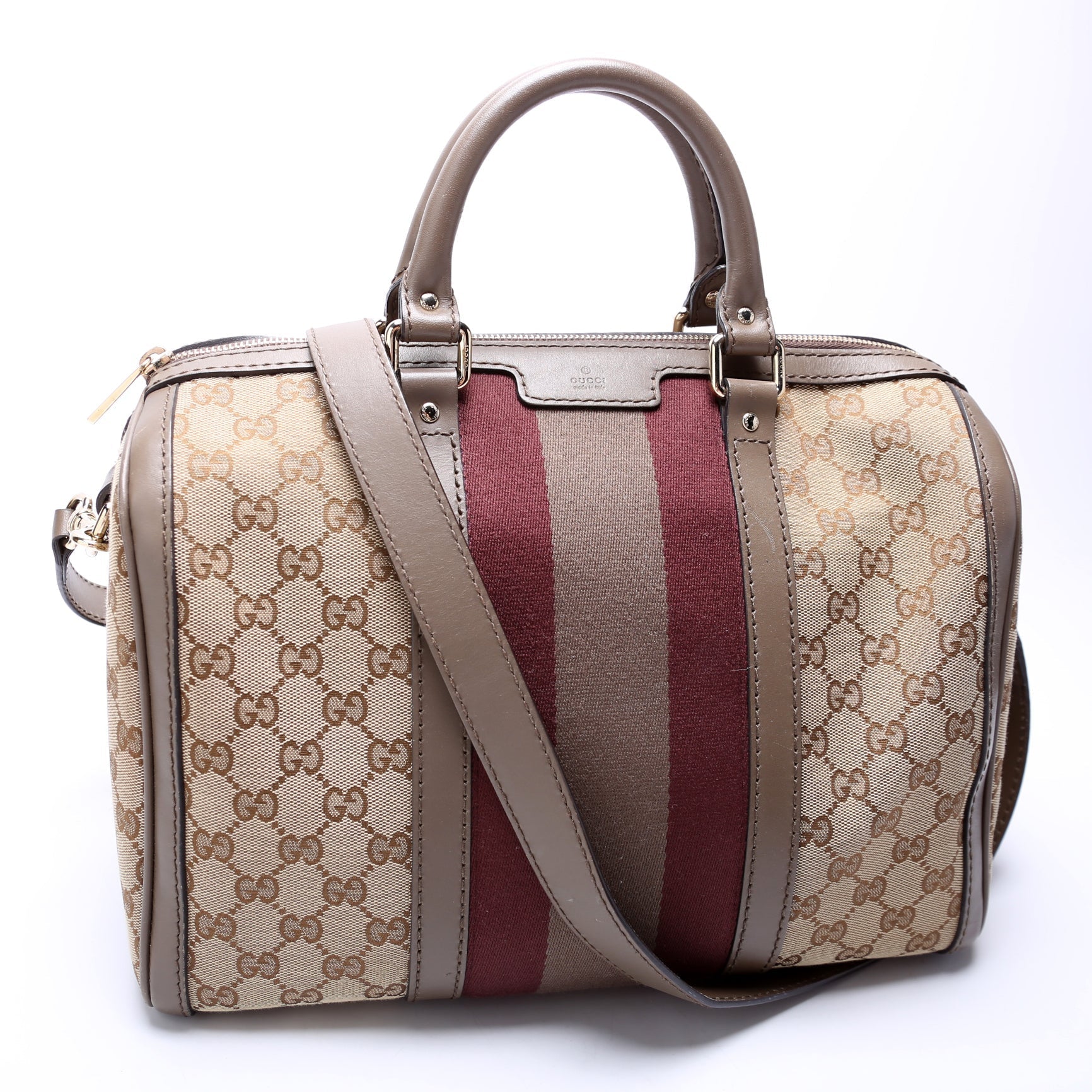 Gucci Boston Taupe Canvas Travel Bag